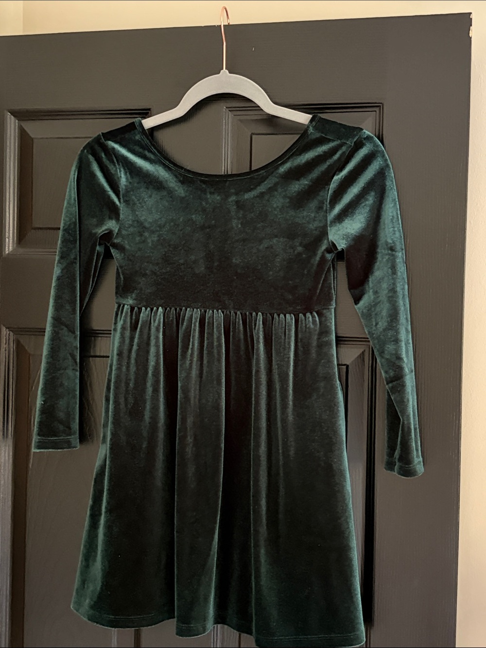 Girls' Velvet Long-Sleeve Dress - Deep Forest Green (size 8)